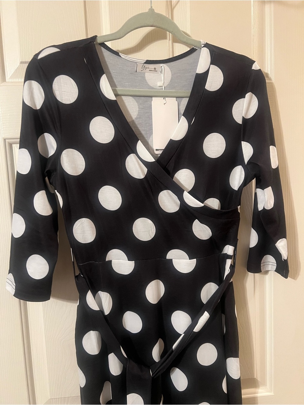 NWT Classic Black & White Polka Dot 3/4 Sleeve Maxi Dress w Pockets Size Small - Picture 7 of 12